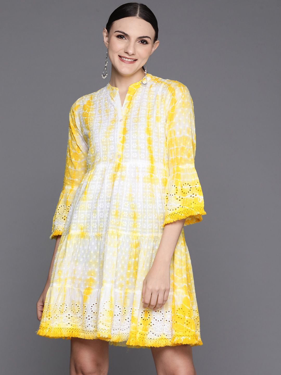 Yellow Dyed A-Line Smart Casual Dress Indo-Silae