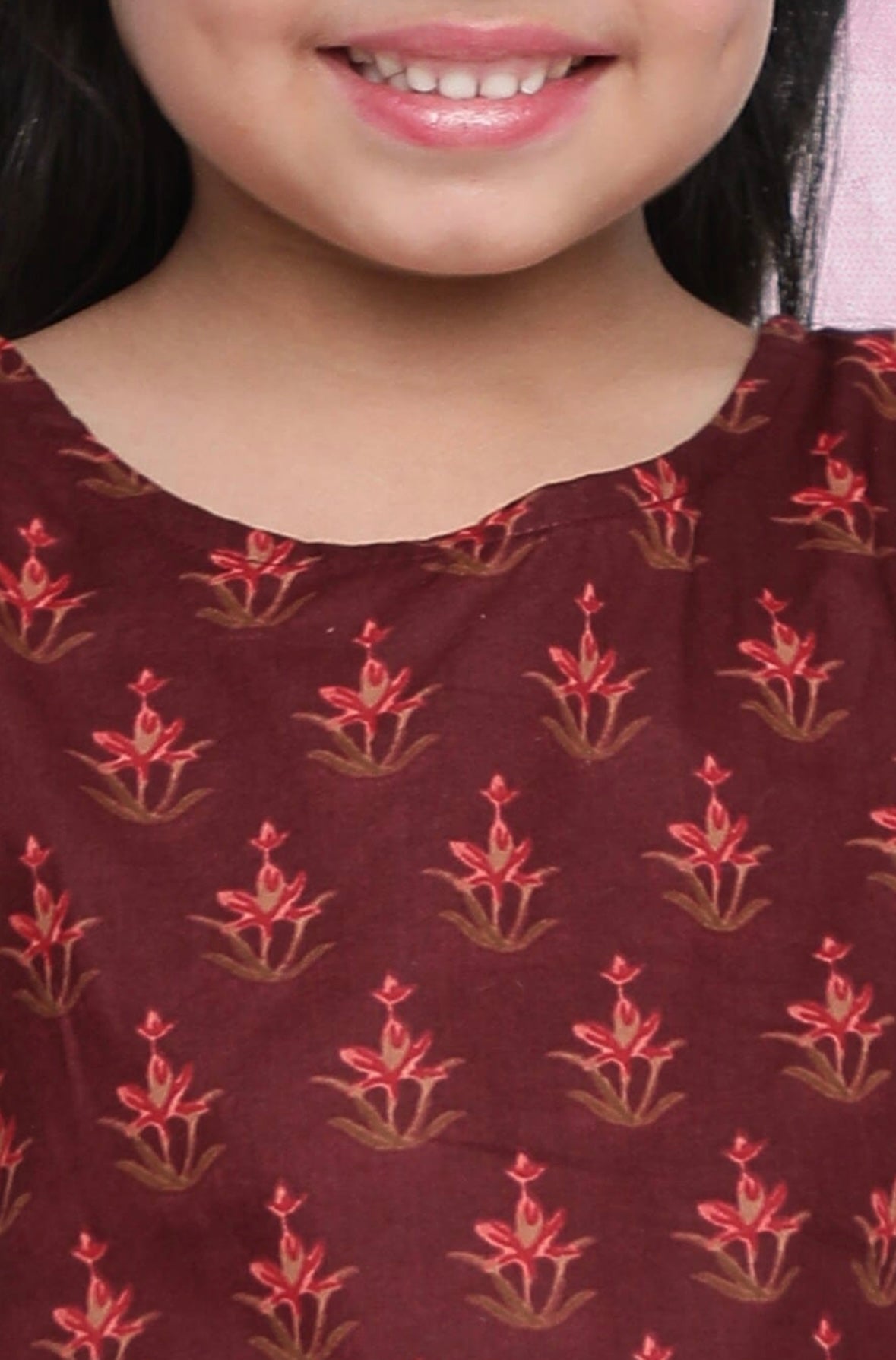Girls Maroon Ethnic Motifs Printed Regular Kurta With Trousers Indo-Silae