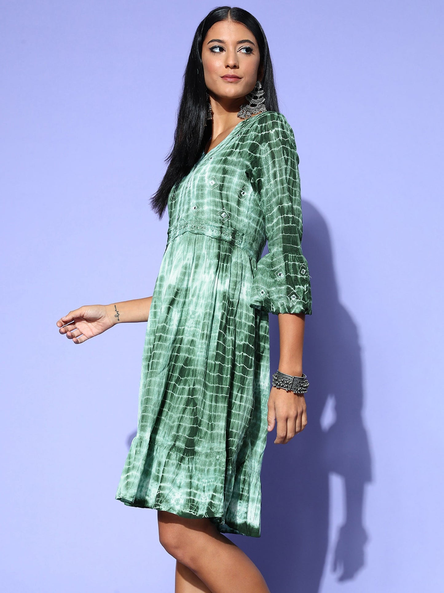 Indo Era Green Dyed A-line Dresses