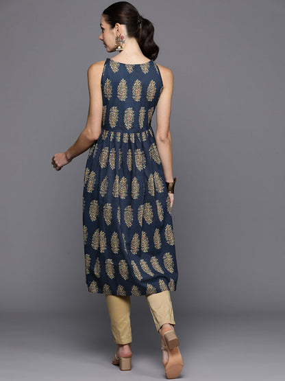 Indo Era Blue Ethnic Motifs Printed A-Line Kurta