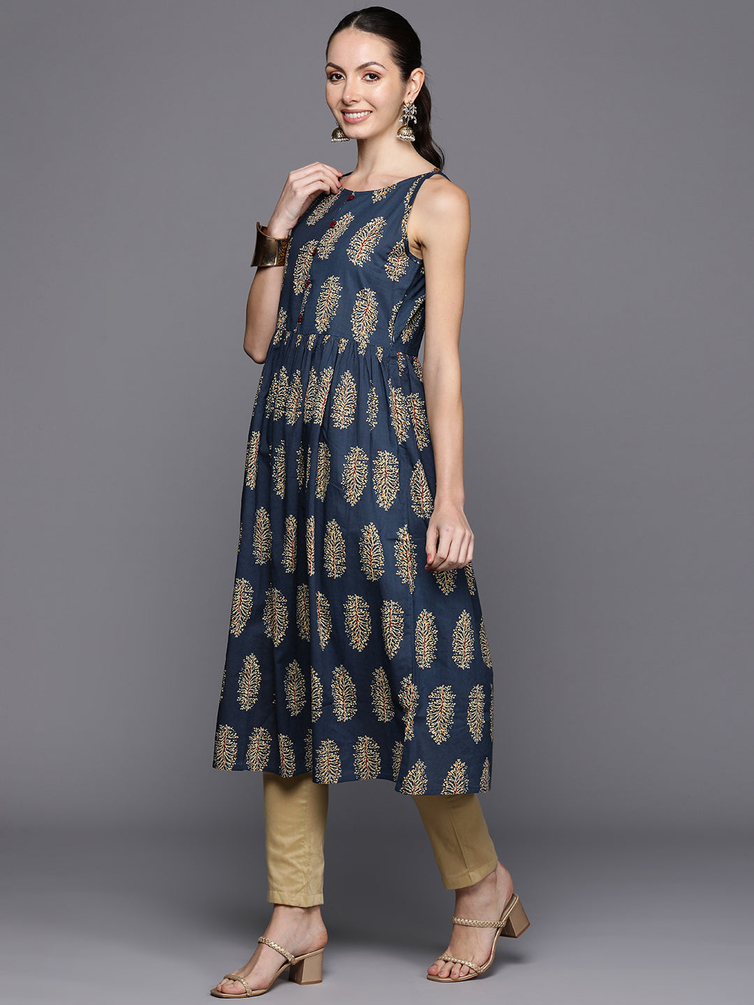 Indo Era Blue Ethnic Motifs Printed A-Line Kurta