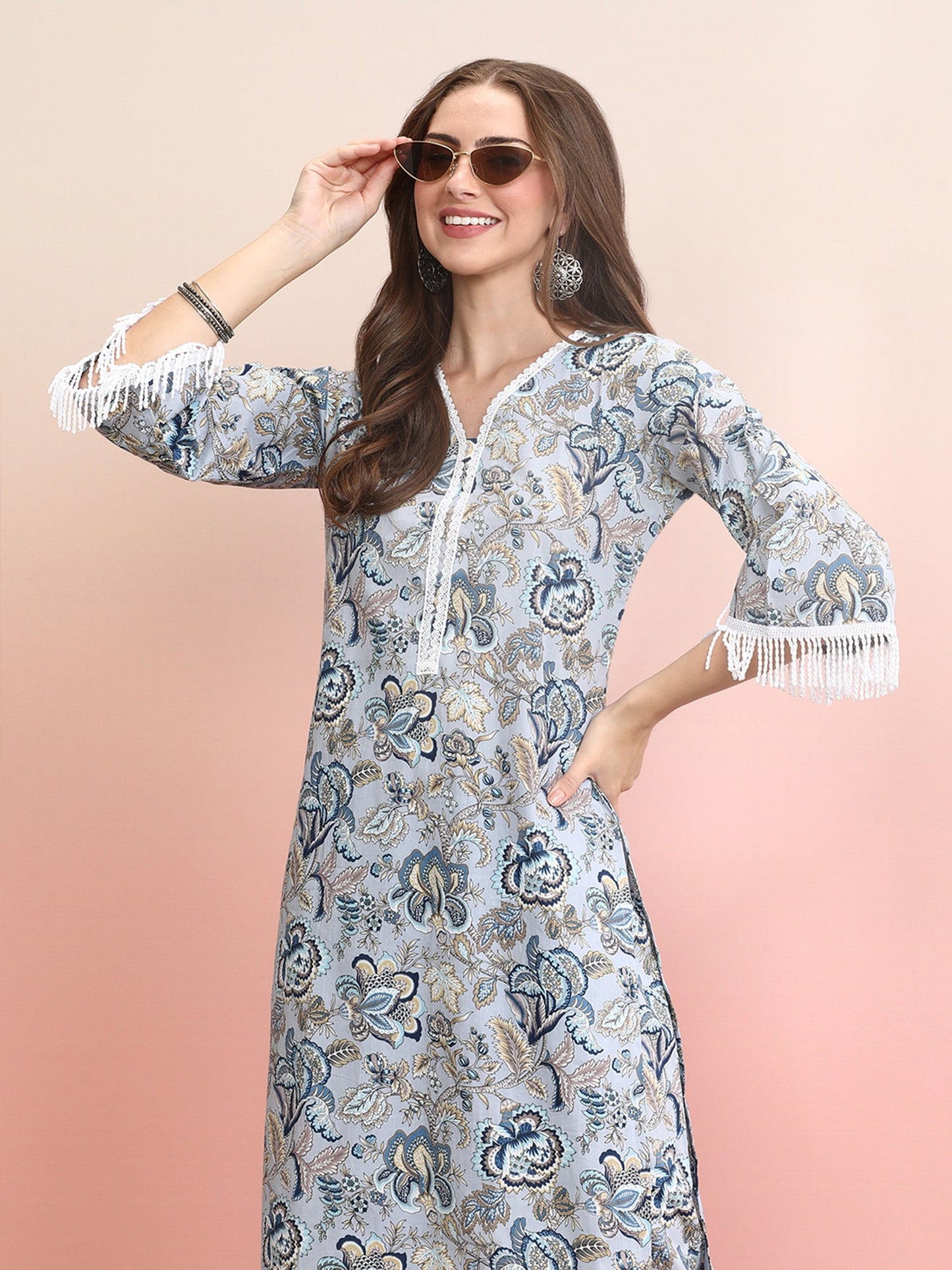 Indo Era Blue Printed Smart Casual Co-Ords Set