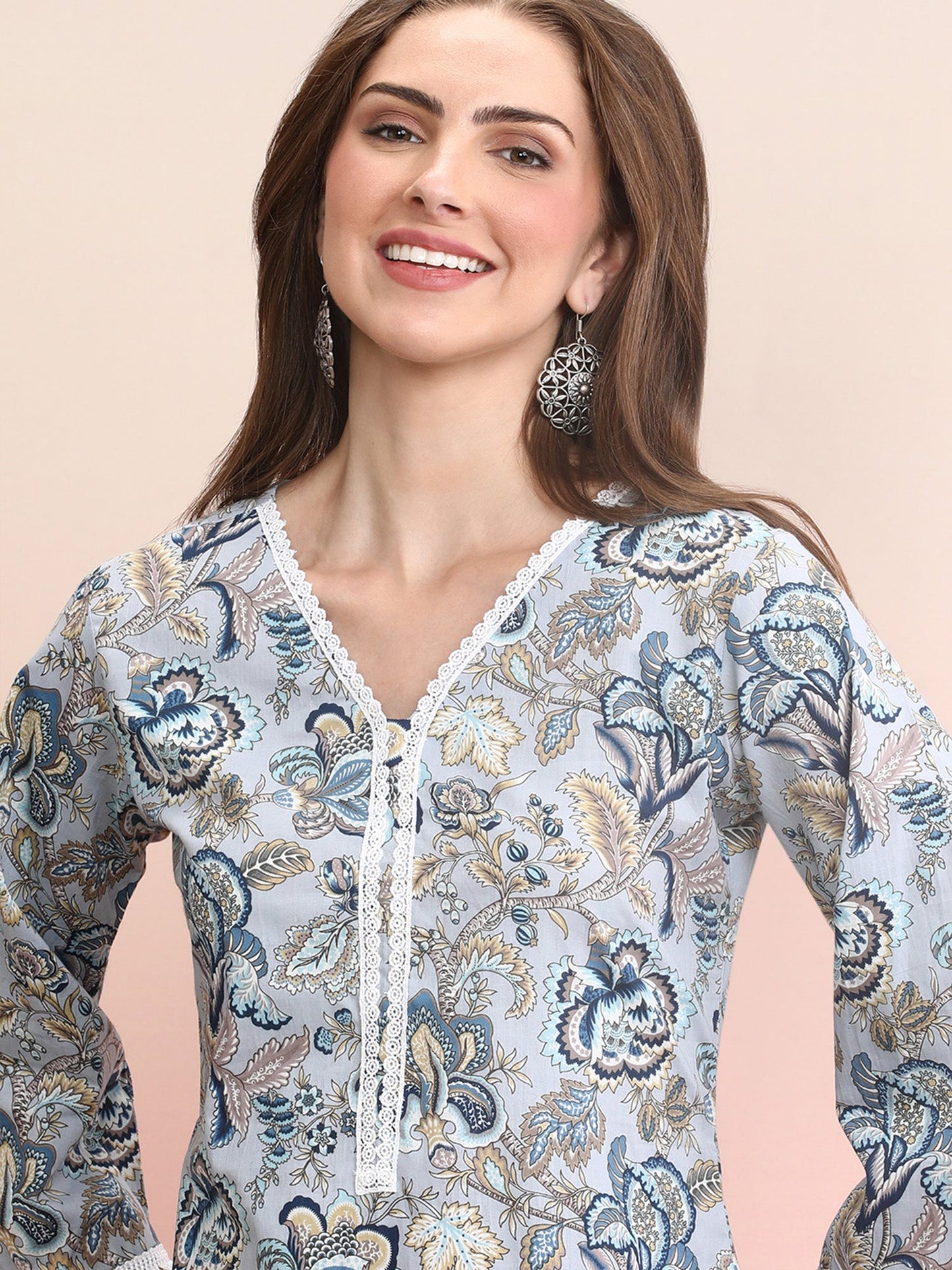 Indo Era Blue Printed Smart Casual Co-Ords Set
