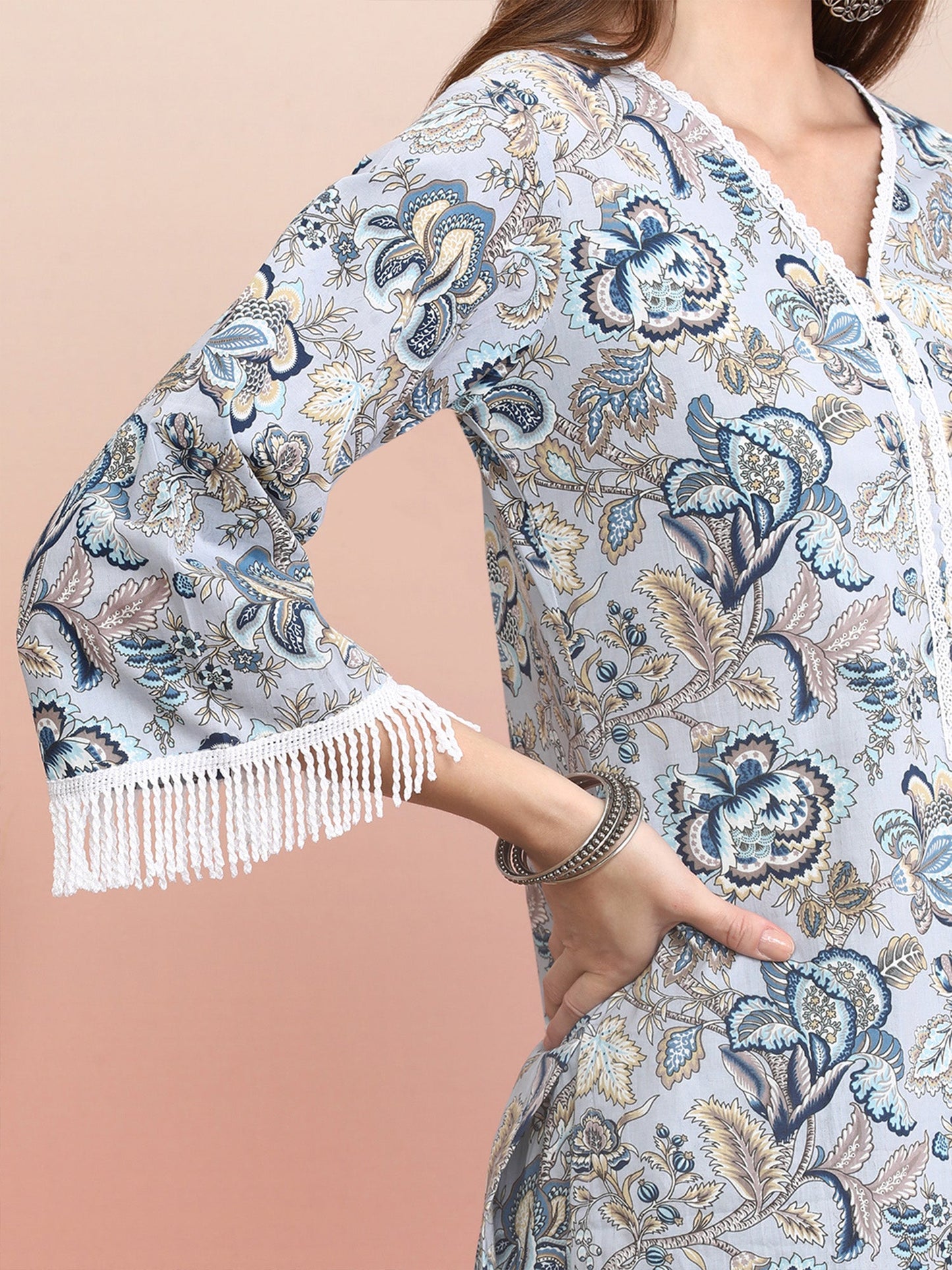 Indo Era Blue Printed Smart Casual Co-Ords Set
