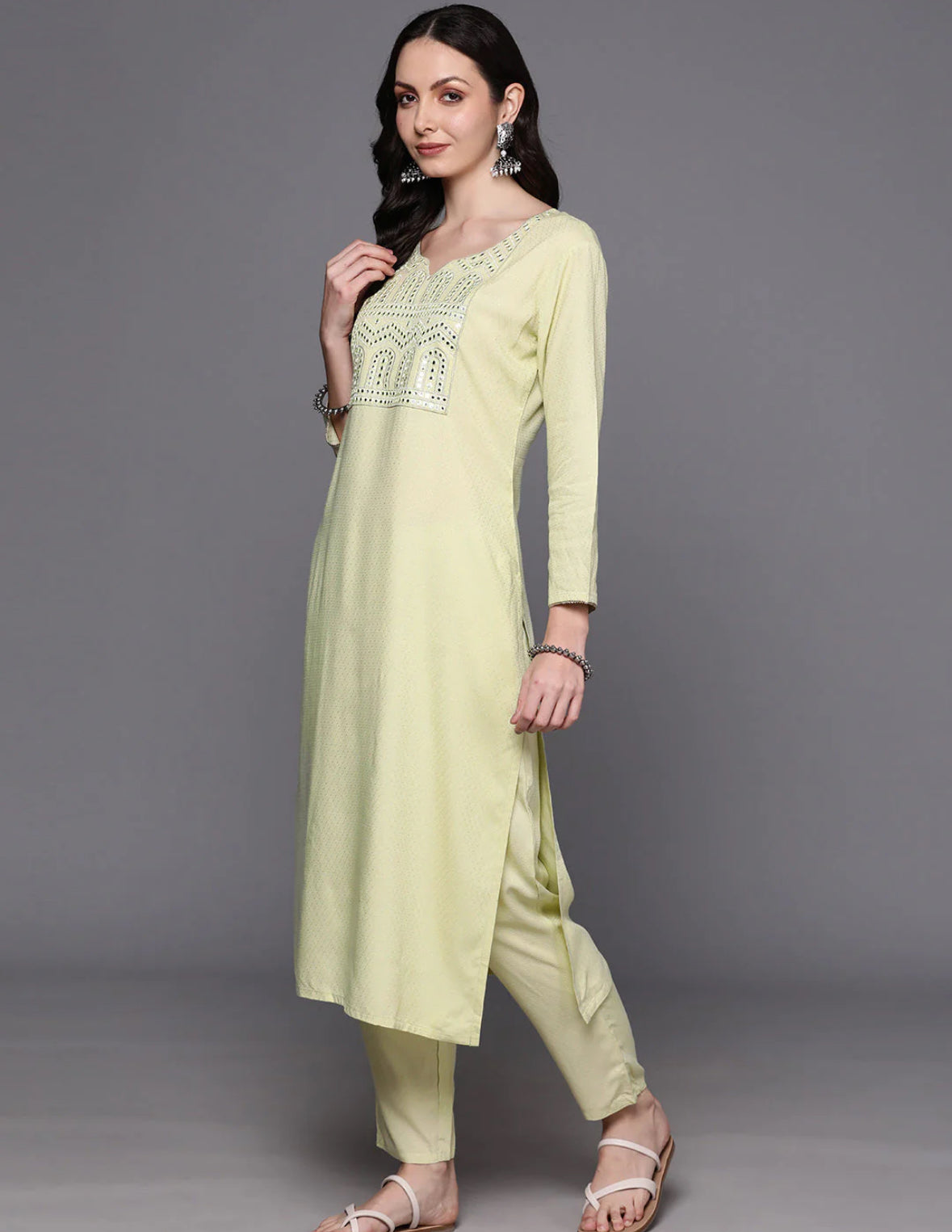 Sea Green Embroidered Regular Mirror Work Kurta with Trousers & With Dupatta