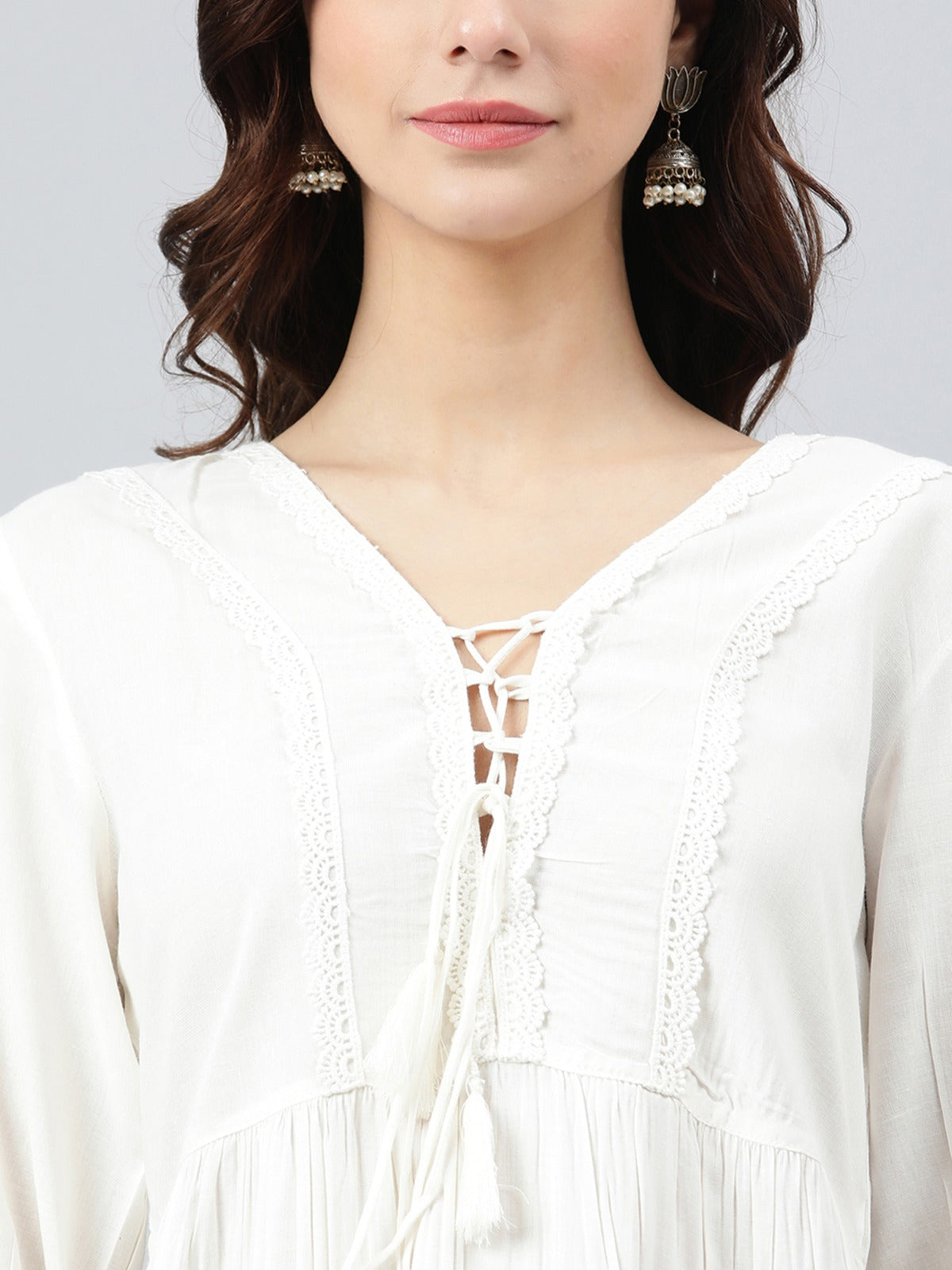 Women's White Rayon Solid Flared Top