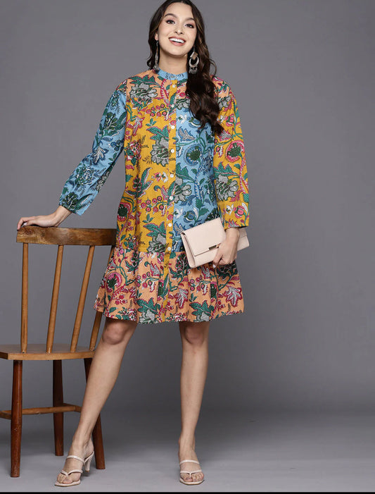 Multi Printed A-Line Ethnic Dress Indo-Silae