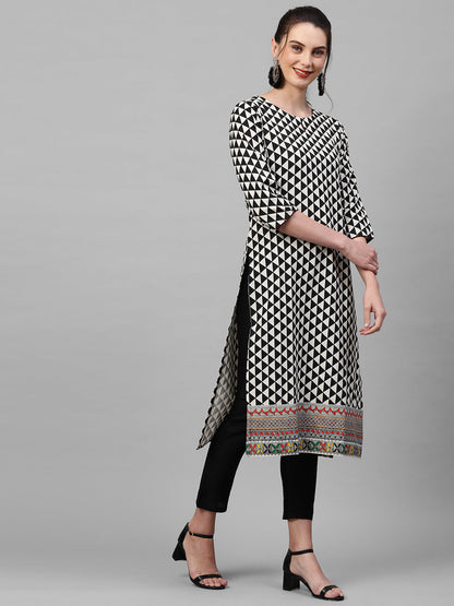 Indo Era Black Printed Straight Kurtas