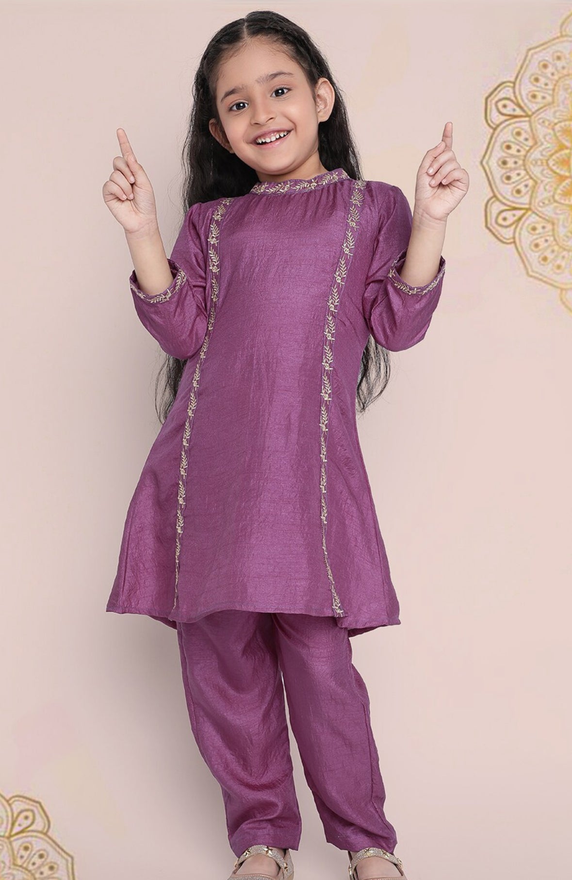 Girls Ethnic Motifs Embroidered Straight Kurta With Trouser Indo-Silae