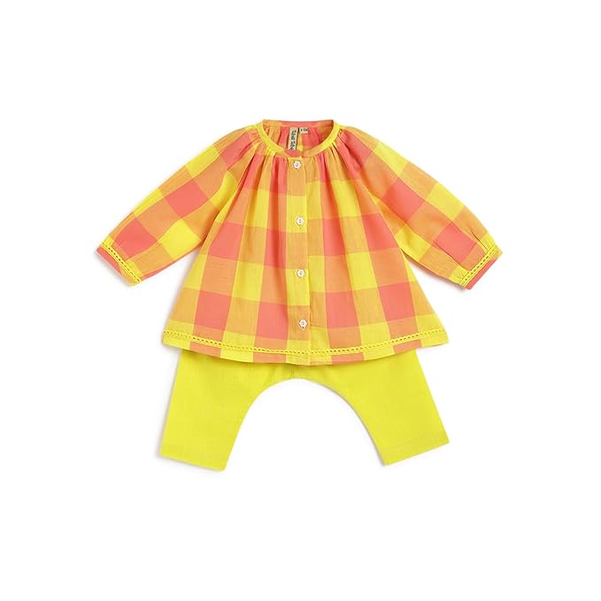 Chirpy Checks Jhabla Set-Yellow