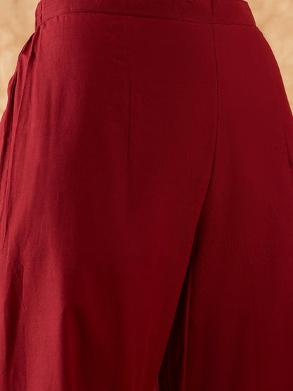 Maroon Printed Straight Kurta Palazzo With Dupatta Set