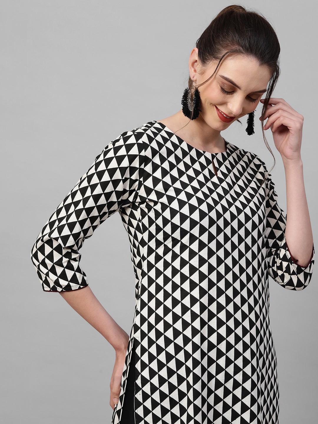 Indo Era Black Printed Straight Kurtas