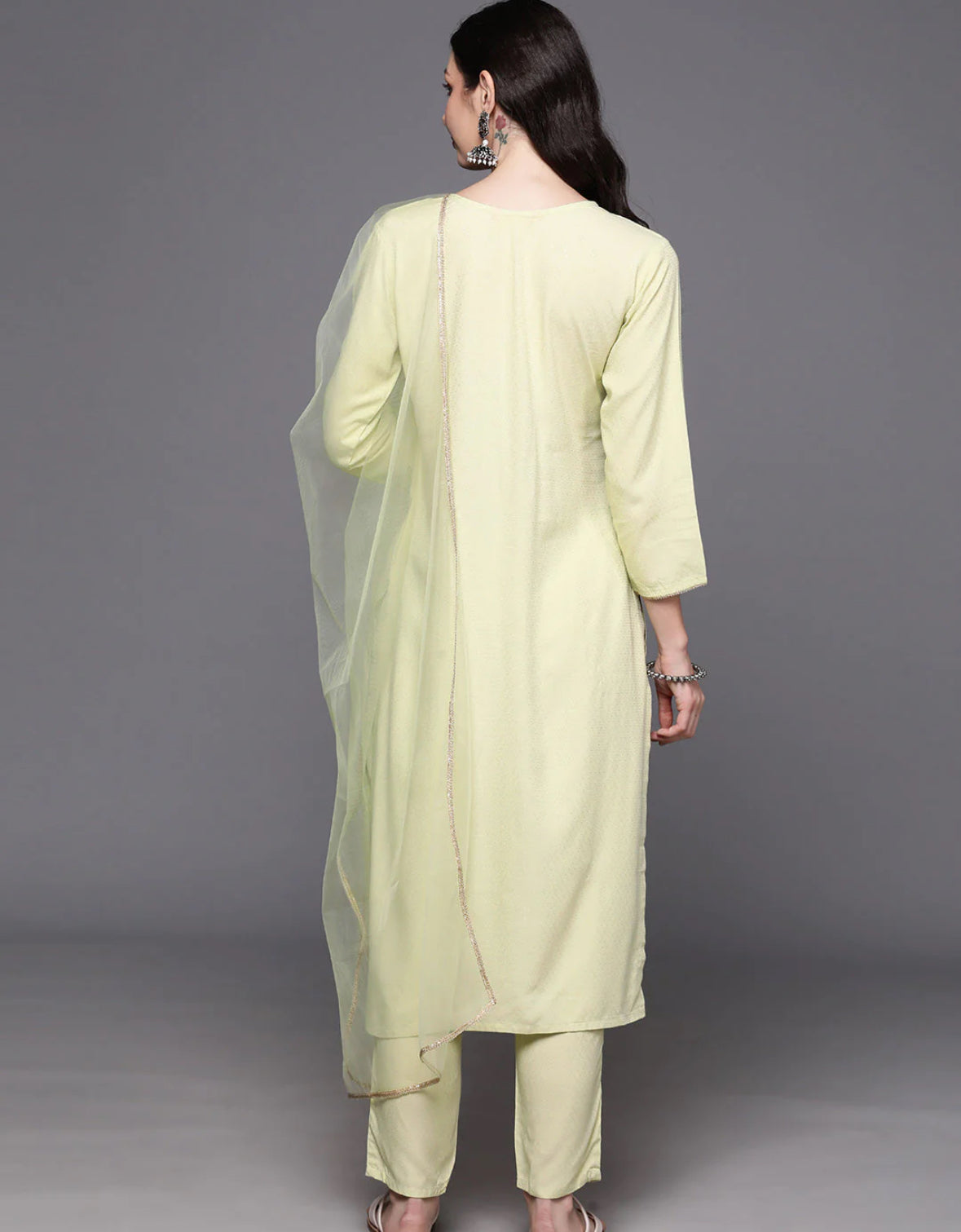 Sea Green Embroidered Regular Mirror Work Kurta with Trousers & With Dupatta