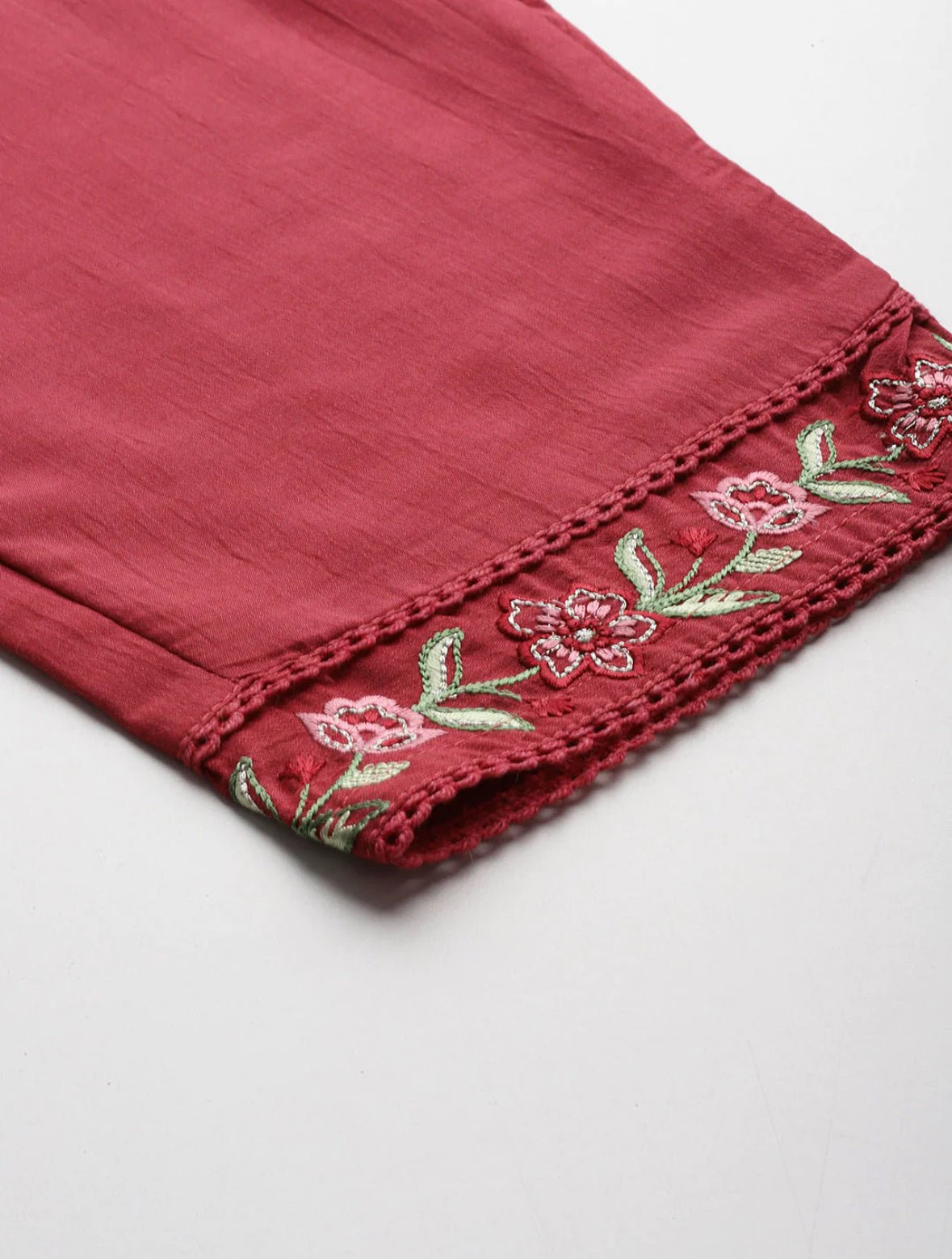 Maroon Floral Embroidered Thread Work Kurta with Trousers & Dupatta