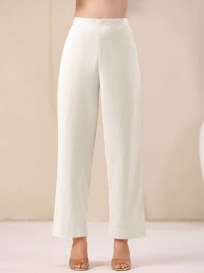Off White Cotton Solid A-line & Co-ord Set