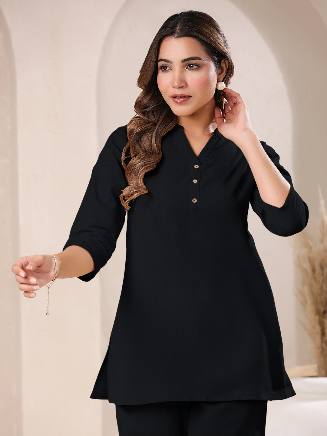 Black Cotton Solid A-line & Co-ord Set