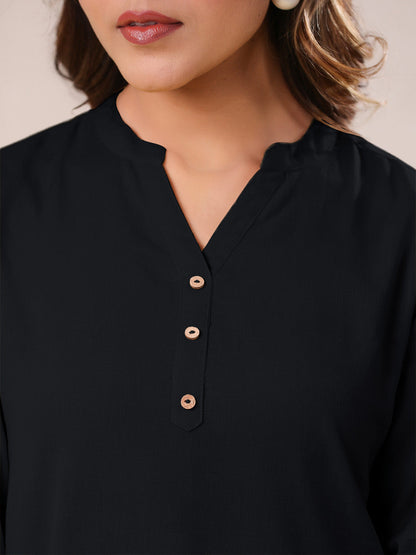 Black Cotton Solid A-line & Co-ord Set