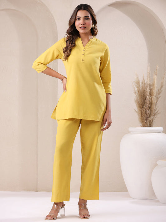 Yellow Cotton Solid A-line & Co-ord Set