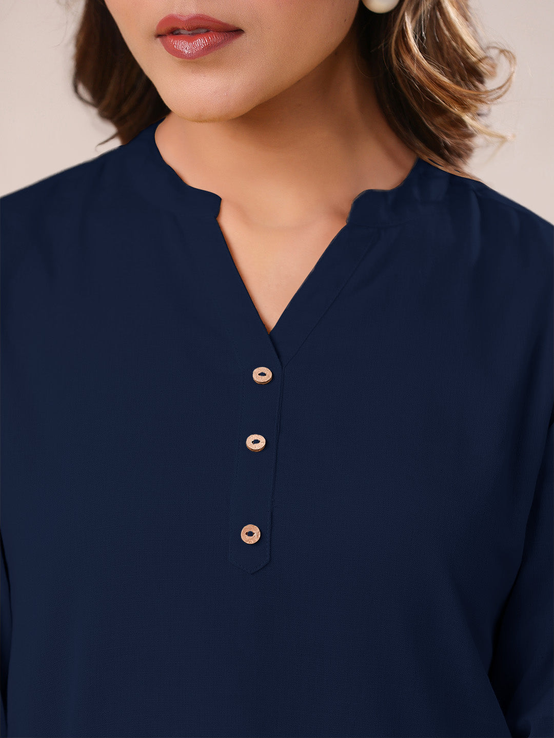 Navy Blue Cotton Solid A-line & Co-ord Set
