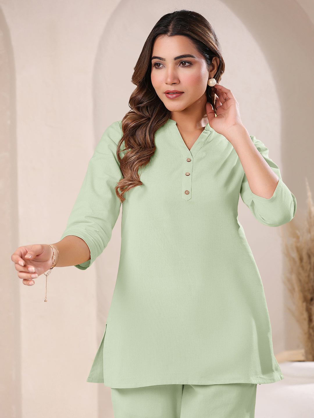 Mint Green Cotton Solid A-line & Co-ord Set
