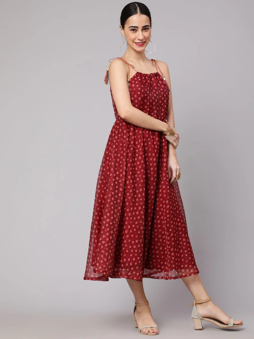 Maroon Bandhani Print Shift Dress
