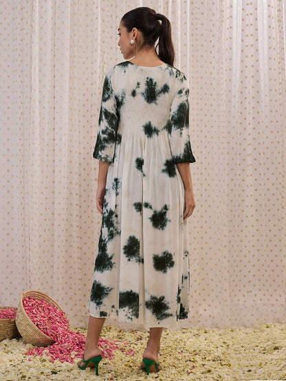 Indo Era Green tie & dyed  fit & flare dress