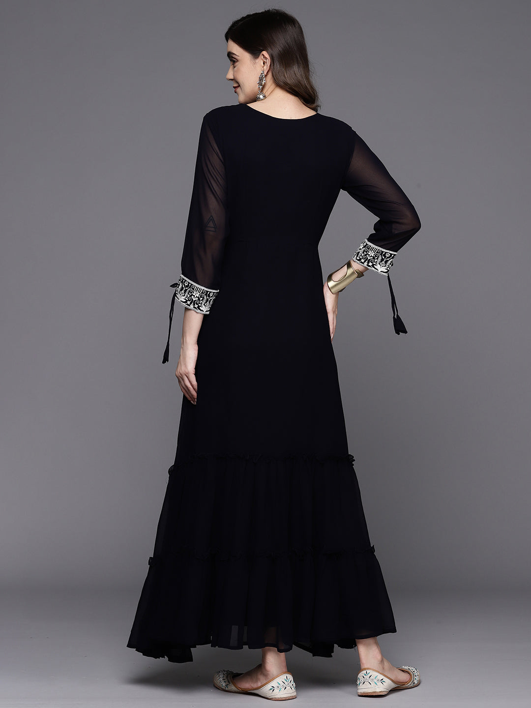 Indo Era Blue Embroidered A-Line Ethnic Dress