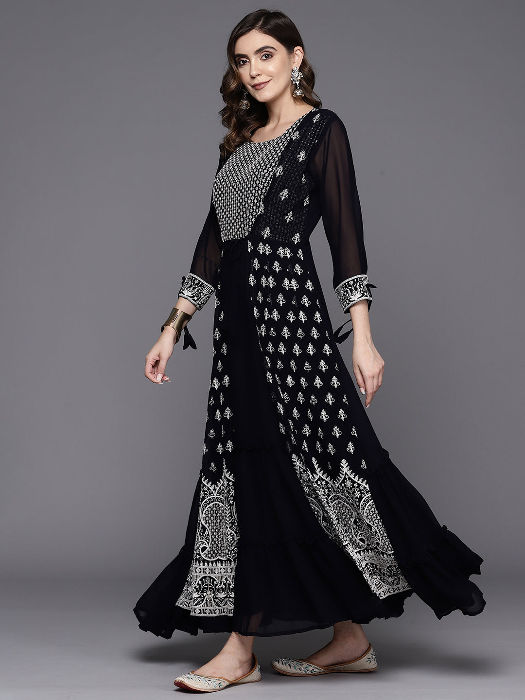 Indo Era Blue Embroidered A-Line Ethnic Dress