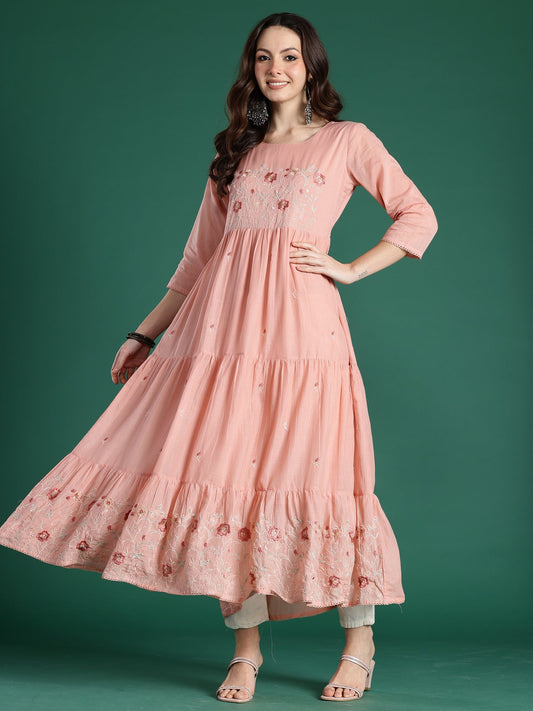 Brown Embroidered Anarkali Kurtas