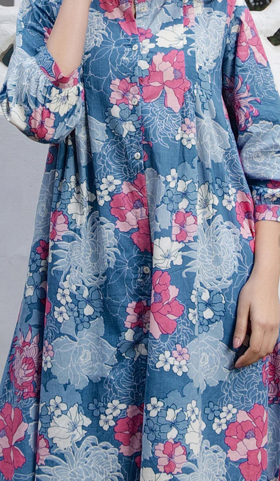 Blue Cotton Floral A-Line Tunic