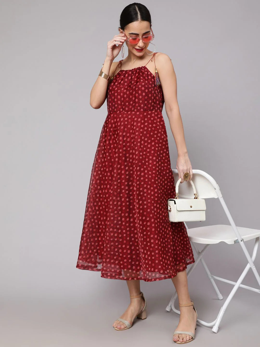 Maroon Bandhani Print Shift Dress
