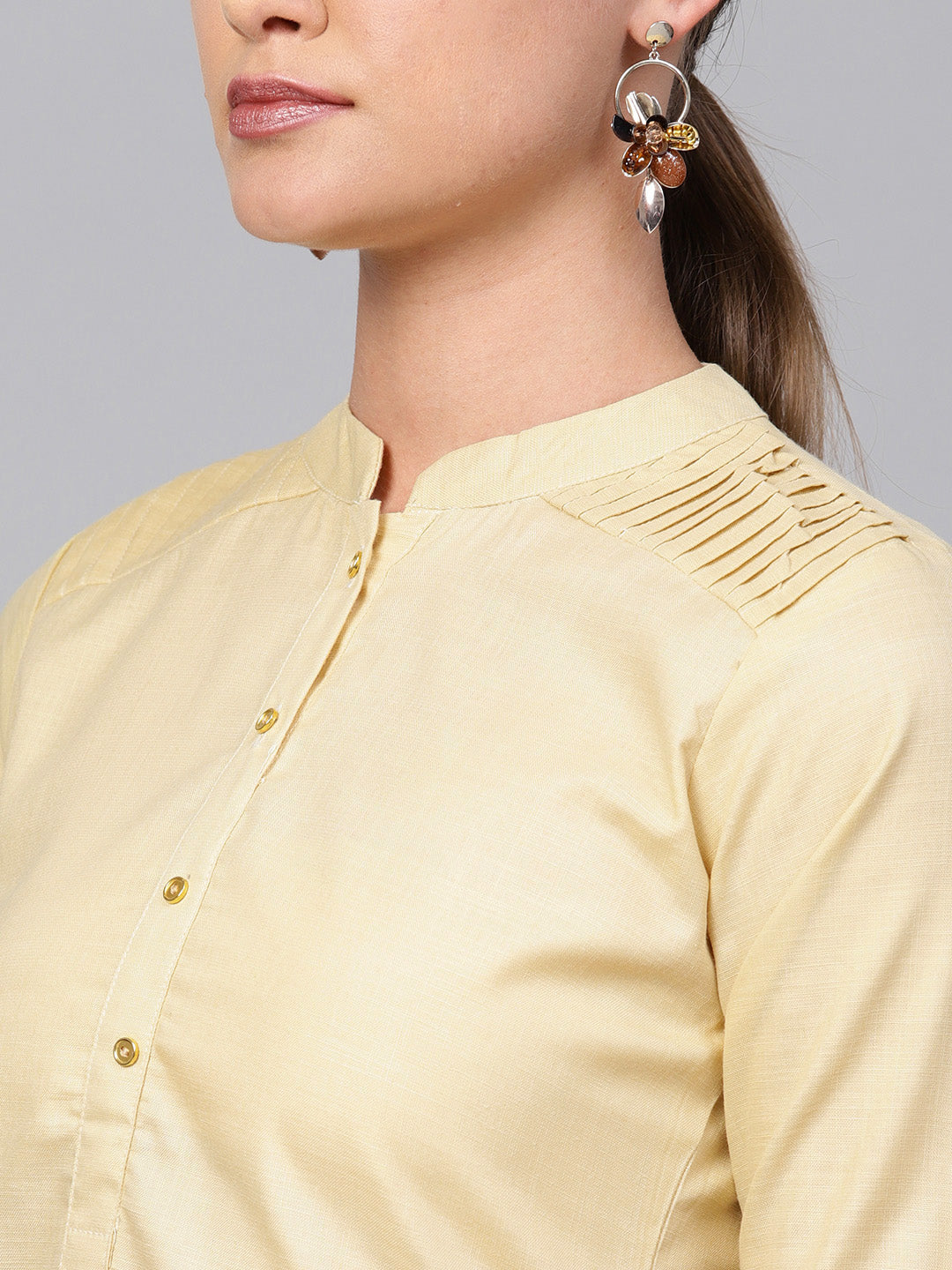 Indo Era Beige Solid Straight Kurta