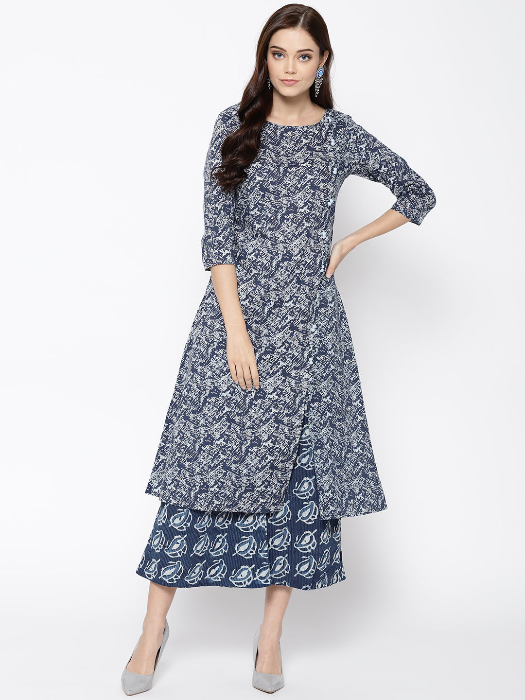 Indo Era Blue Abstract Printed A-Line Kurtas