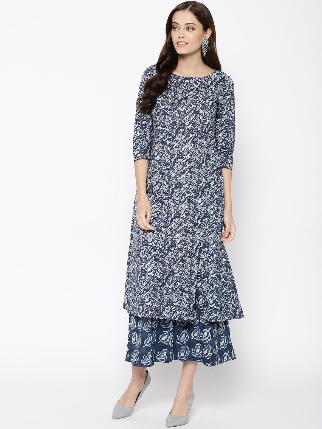 Indo Era Blue Abstract Printed A-Line Kurtas