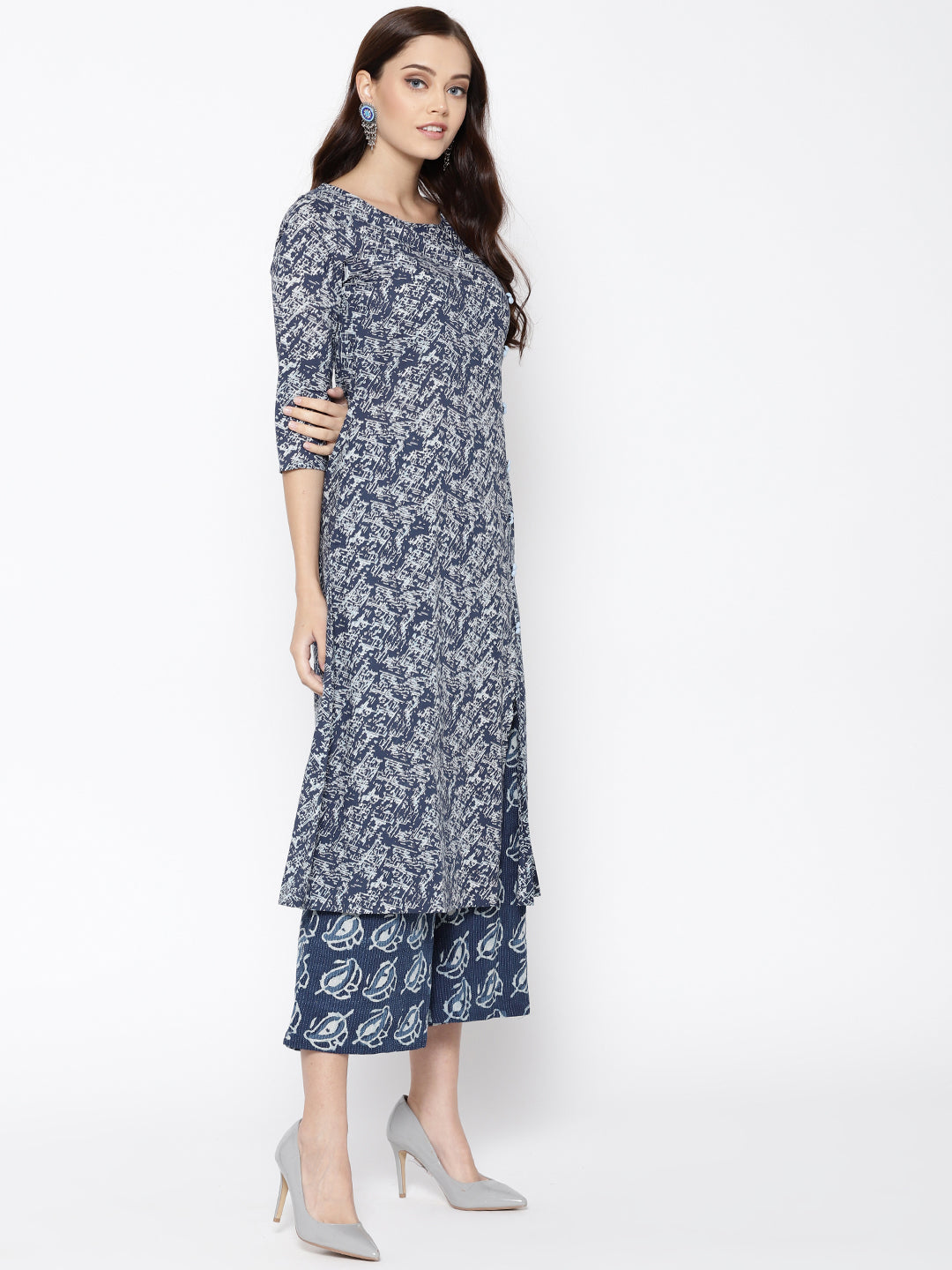 Indo Era Blue Abstract Printed A-Line Kurtas