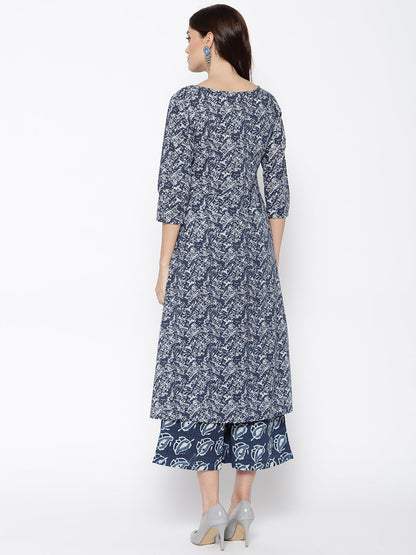 Indo Era Blue Abstract Printed A-Line Kurtas