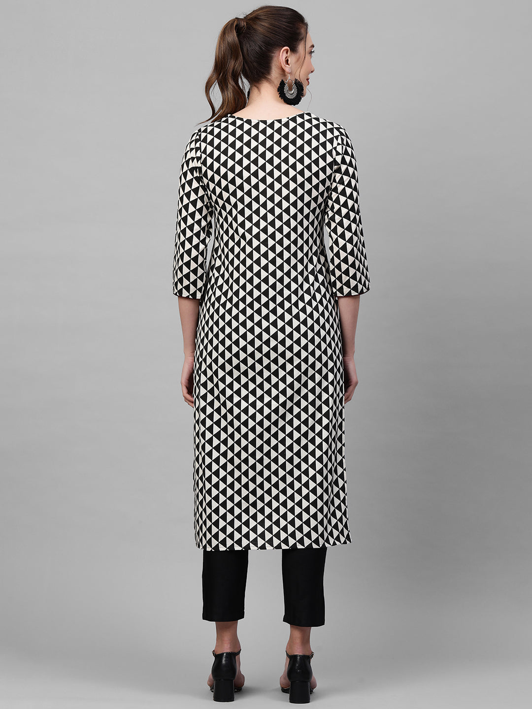 Indo Era Black Printed Straight Kurtas