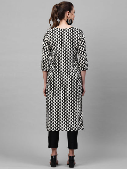 Indo Era Black Printed Straight Kurtas
