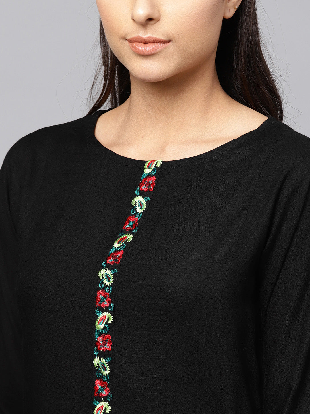 Indo Era Black Embroidered A-Line Kurta