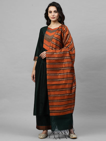 Indo Era Green Solid Straight Kurta Palazzo with Dupatta Sets