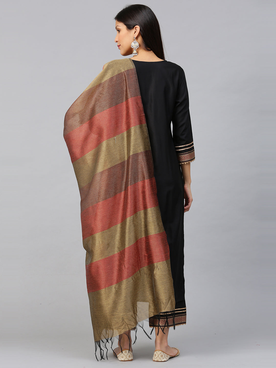 Black Solid Straight Kurta Palazzo with Dupatta Sets