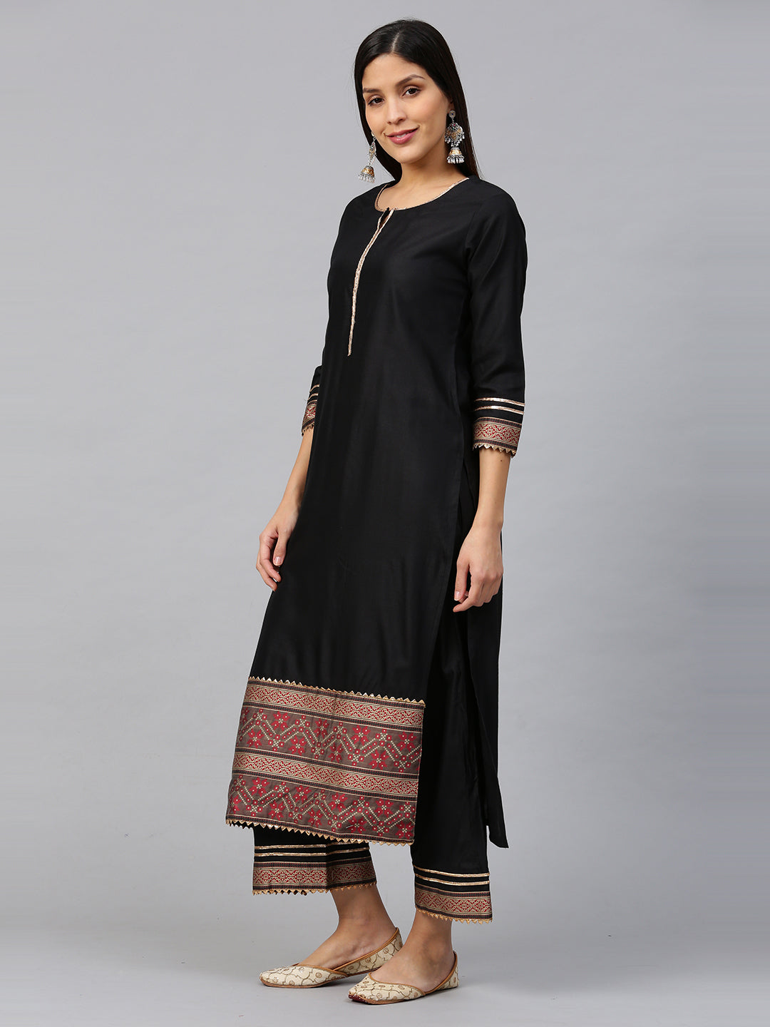 Black Solid Straight Kurta Palazzo with Dupatta Sets