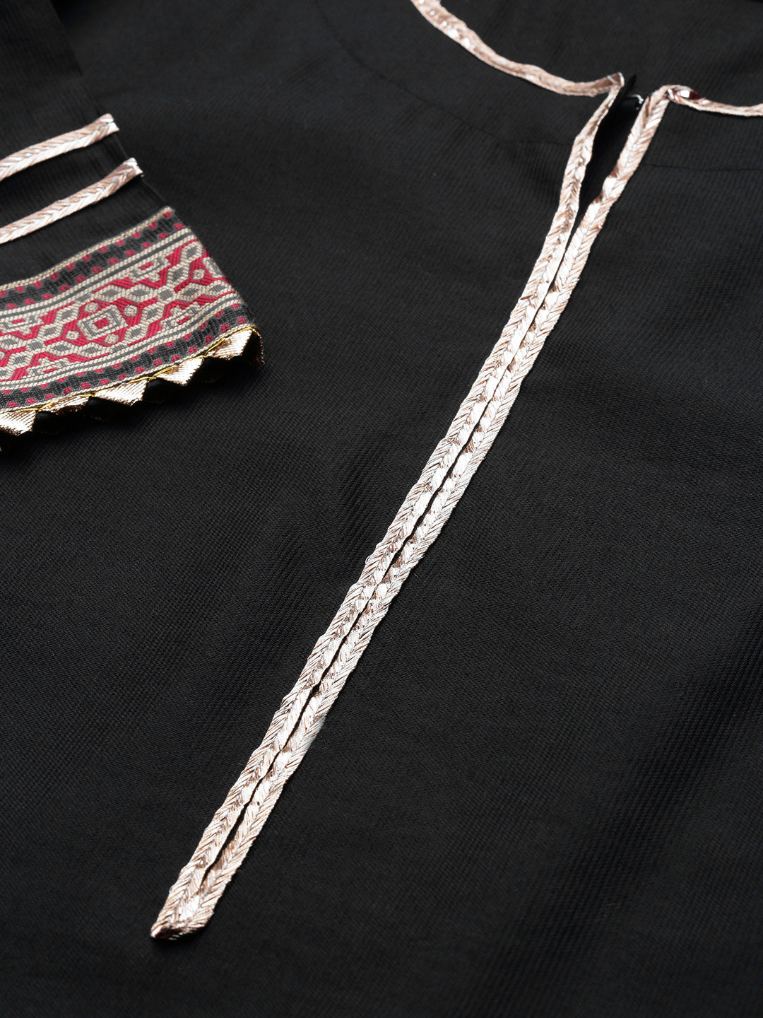 Black Solid Straight Kurta Palazzo with Dupatta Sets