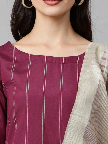 Magenta Solid Straight Kurta Palazzo withDupatta Sets