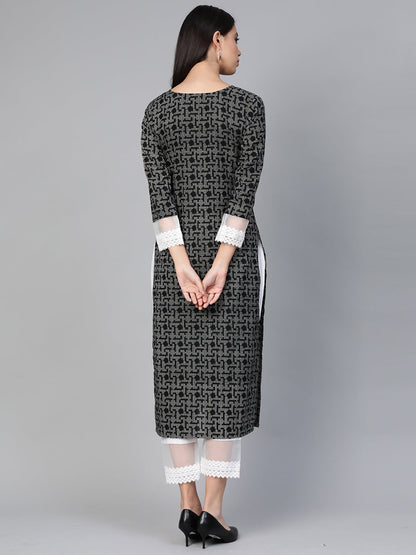 Indo Era Black Embellished Straight Kurtas