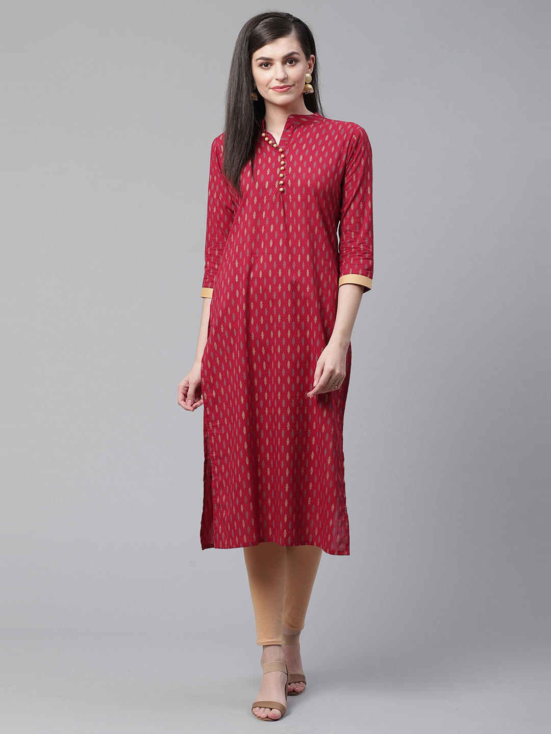 Maroon Foil Printed Straight Kurtas