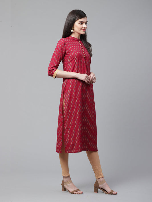 Maroon Foil Printed Straight Kurtas