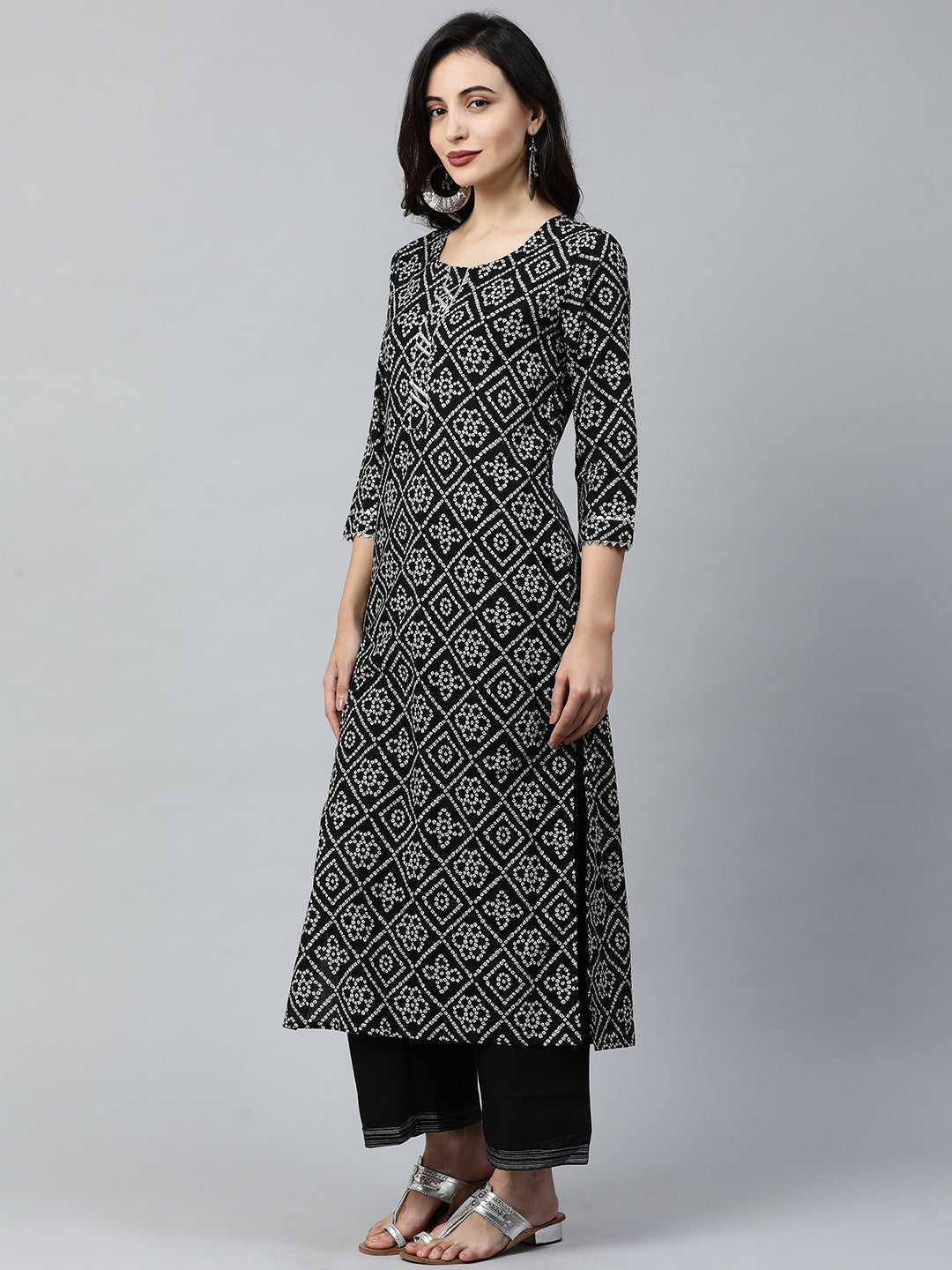 Indo Era Black Printed Straight Kurtas