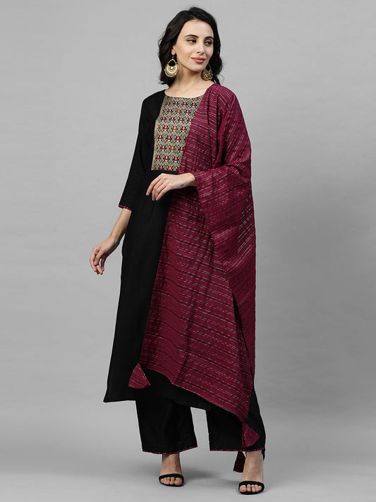 Indo Era Black Solid Kurta Palazzo with Dupatta Sets