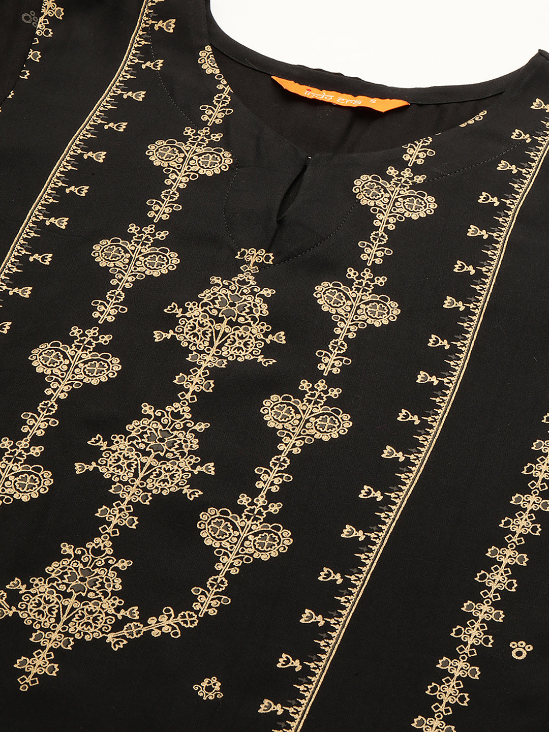 Indo Era Black Foil Printed Straight Kurtas